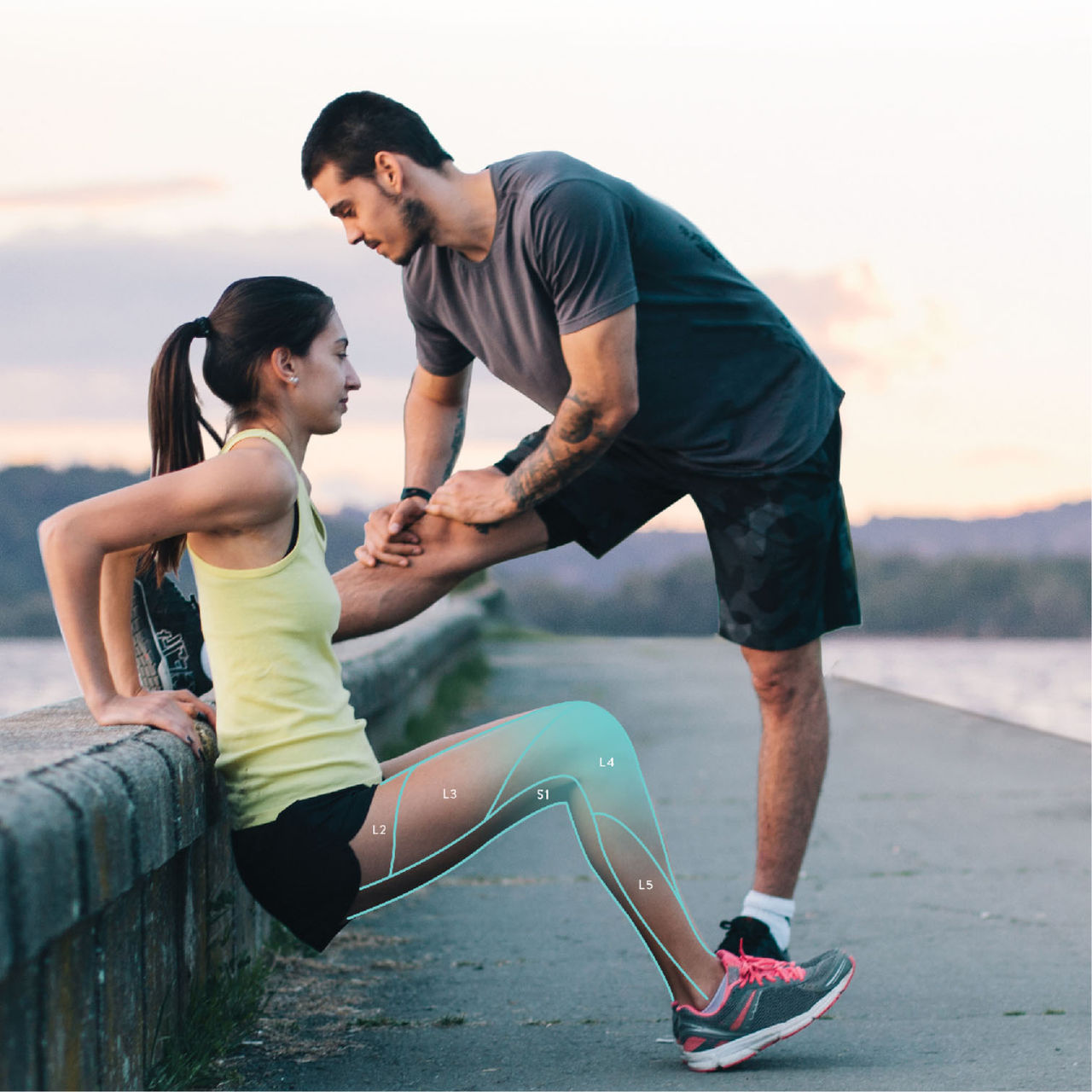 man and woman stretching