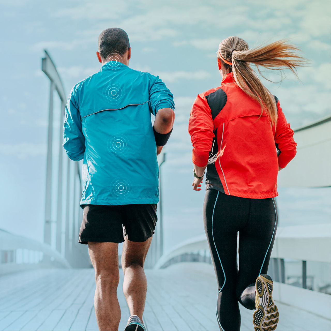 man and woman running